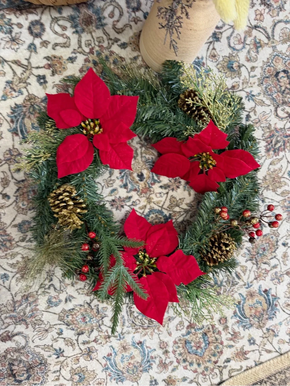 New Christmas Wreath Festive Red Poinsettia Holiday Wreath by old time pottery